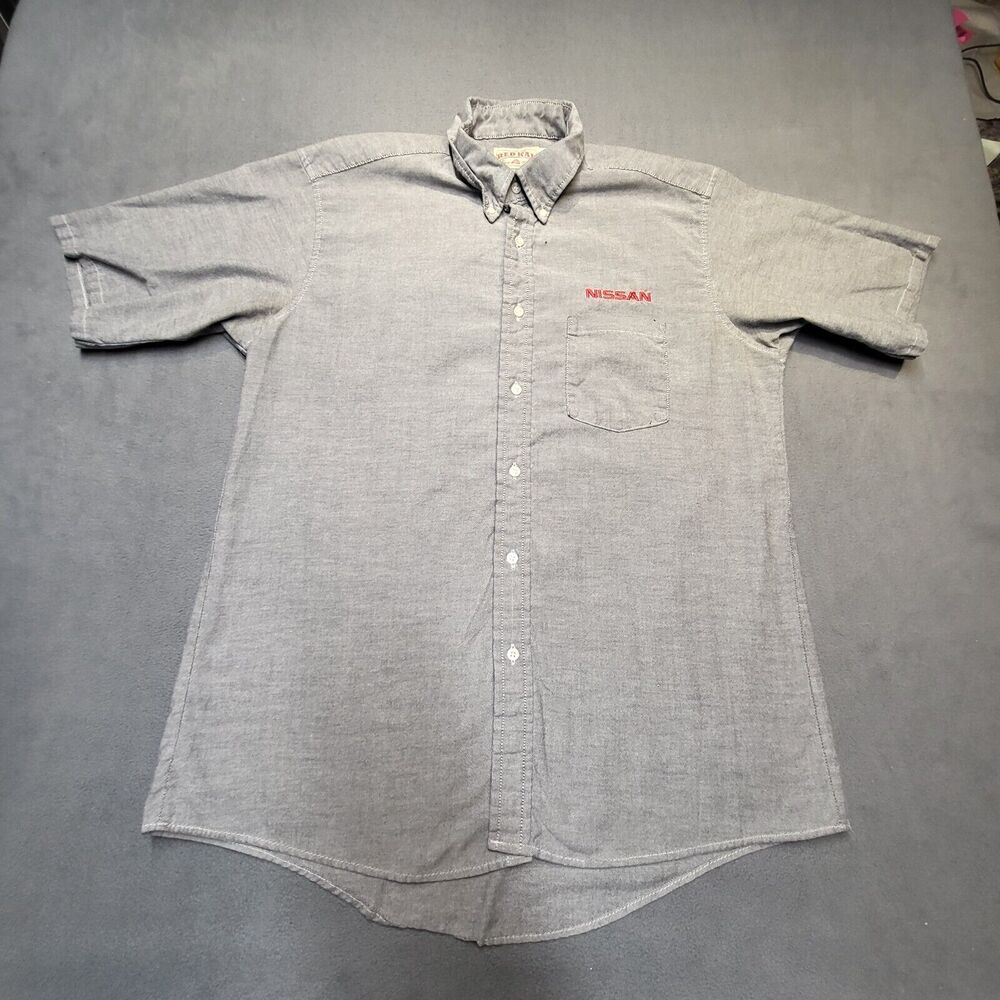 Nissan Button Down Shirt Mens 17 Gray Short Sleeve Mechanic Workwear Red‎ Kap